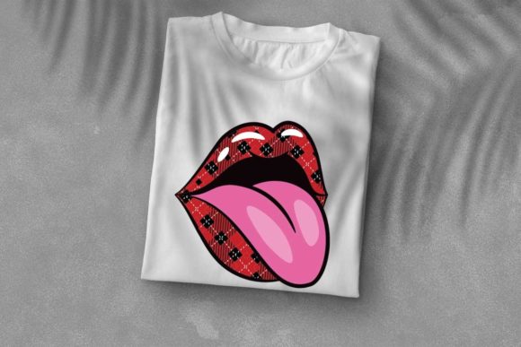 Red Buffalo Plaid Glossy Lips Graphics Print Templates
